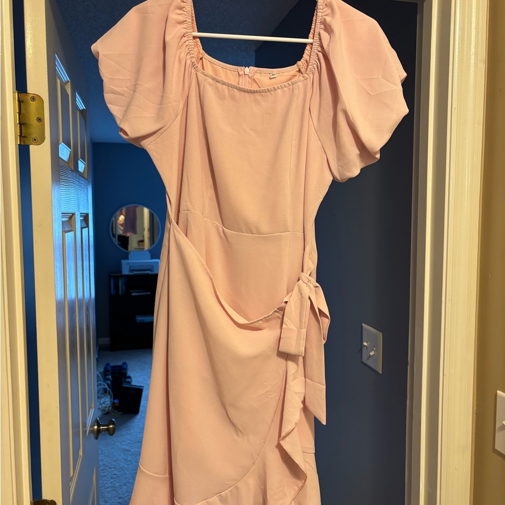 Pink Asymmetrical Sundress with Puff Sleeves
